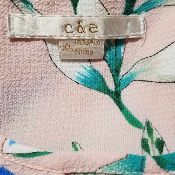 C & E Pink Tropical Sleeveless Blouse size XL - Picture 3 of 9
